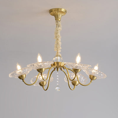 Chandeliers traditionnels en laiton de luxe avec disque en verre de cristal pour bougies 3/6/8 lumières pour le salon 