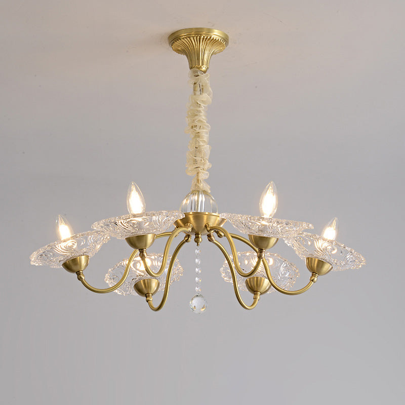 Chandeliers traditionnels en laiton de luxe avec disque en verre de cristal pour bougies 3/6/8 lumières pour le salon 