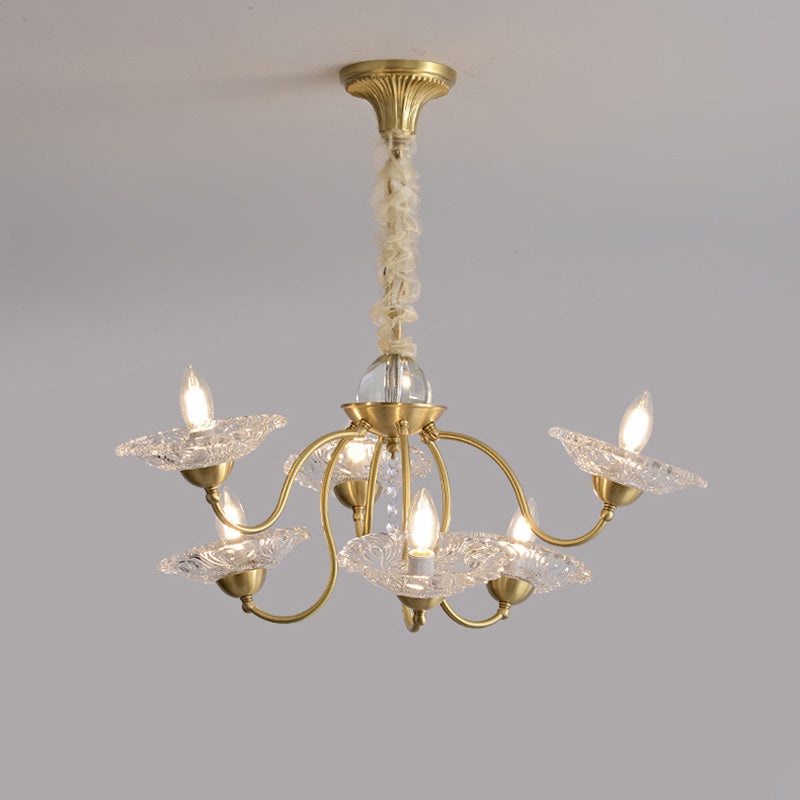 Chandeliers traditionnels en laiton de luxe avec disque en verre de cristal pour bougies 3/6/8 lumières pour le salon 