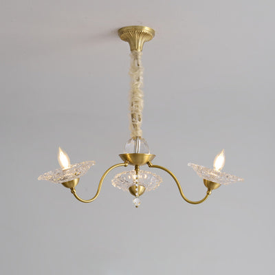 Chandeliers traditionnels en laiton de luxe avec disque en verre de cristal pour bougies 3/6/8 lumières pour le salon 