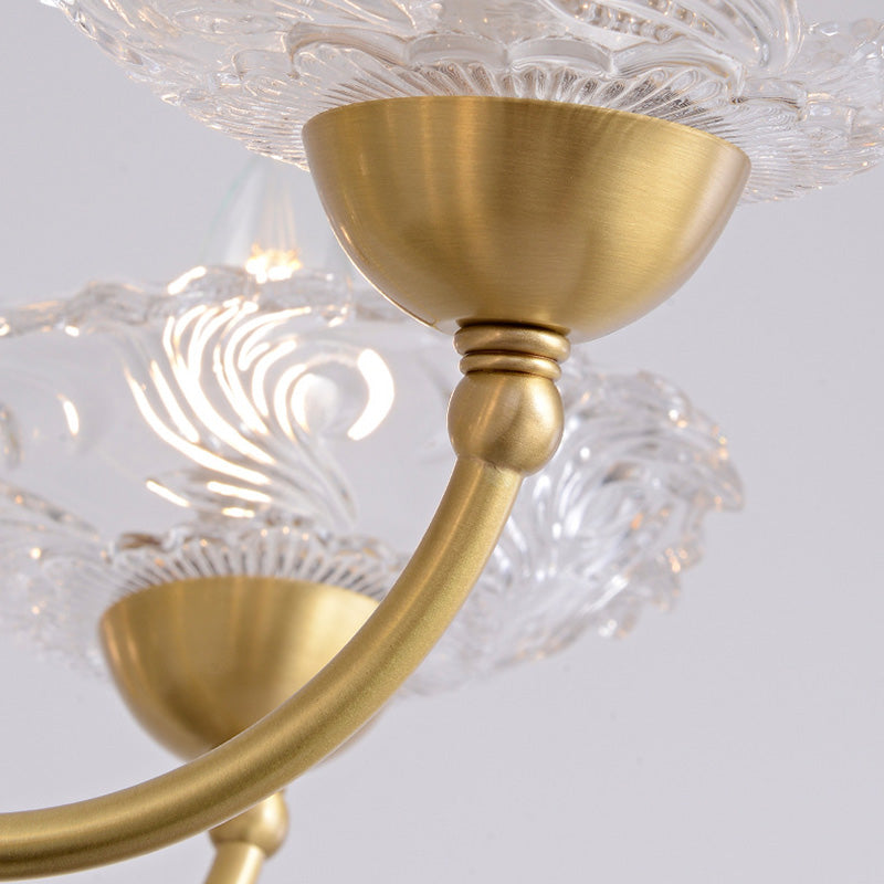 Chandeliers traditionnels en laiton de luxe avec disque en verre de cristal pour bougies 3/6/8 lumières pour le salon 