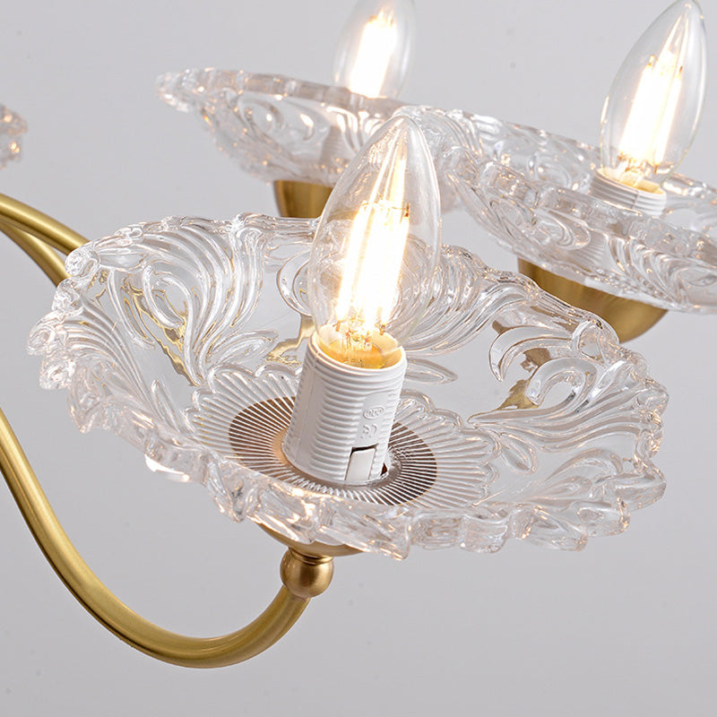 Chandeliers traditionnels en laiton de luxe avec disque en verre de cristal pour bougies 3/6/8 lumières pour le salon 