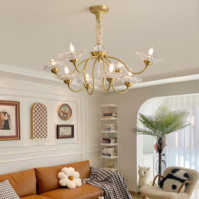 Chandeliers traditionnels en laiton de luxe avec disque en verre de cristal pour bougies 3/6/8 lumières pour le salon 