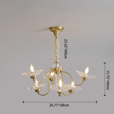 Chandeliers traditionnels en laiton de luxe avec disque en verre de cristal pour bougies 3/6/8 lumières pour le salon 