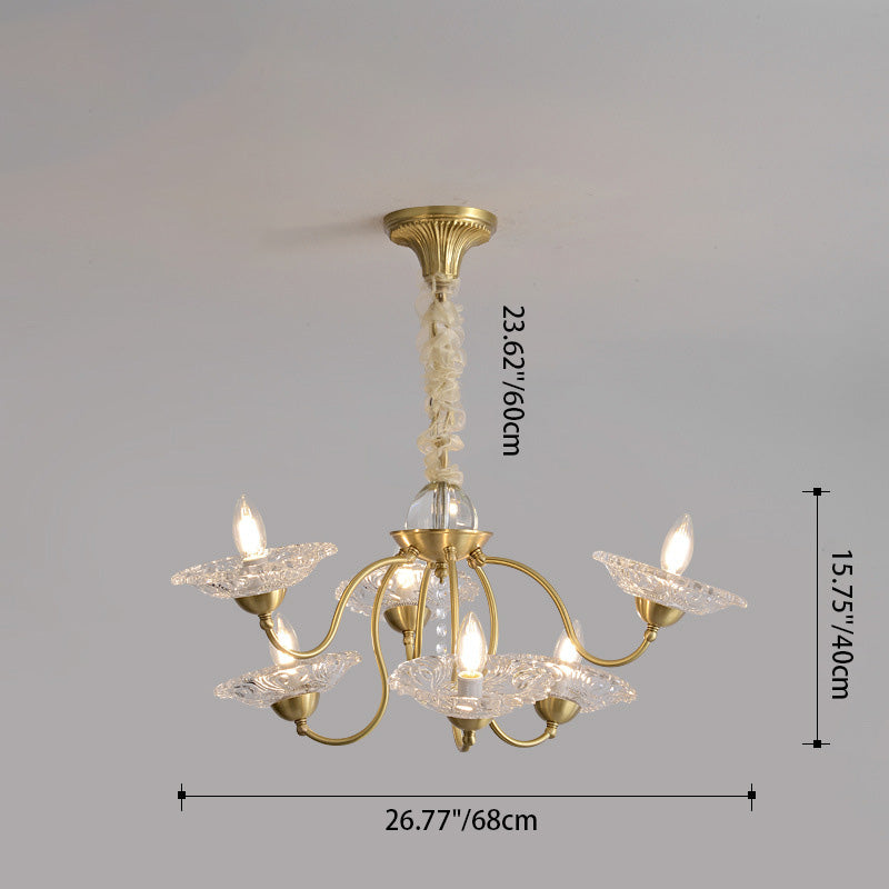 Chandeliers traditionnels en laiton de luxe avec disque en verre de cristal pour bougies 3/6/8 lumières pour le salon 