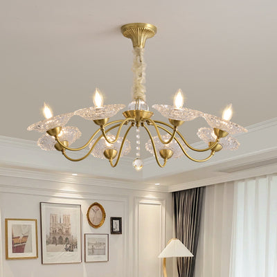 Chandeliers traditionnels en laiton de luxe avec disque en verre de cristal pour bougies 3/6/8 lumières pour le salon 