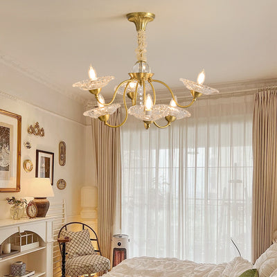 Chandeliers traditionnels en laiton de luxe avec disque en verre de cristal pour bougies 3/6/8 lumières pour le salon 