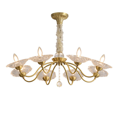 Chandeliers traditionnels en laiton de luxe avec disque en verre de cristal pour bougies 3/6/8 lumières pour le salon 