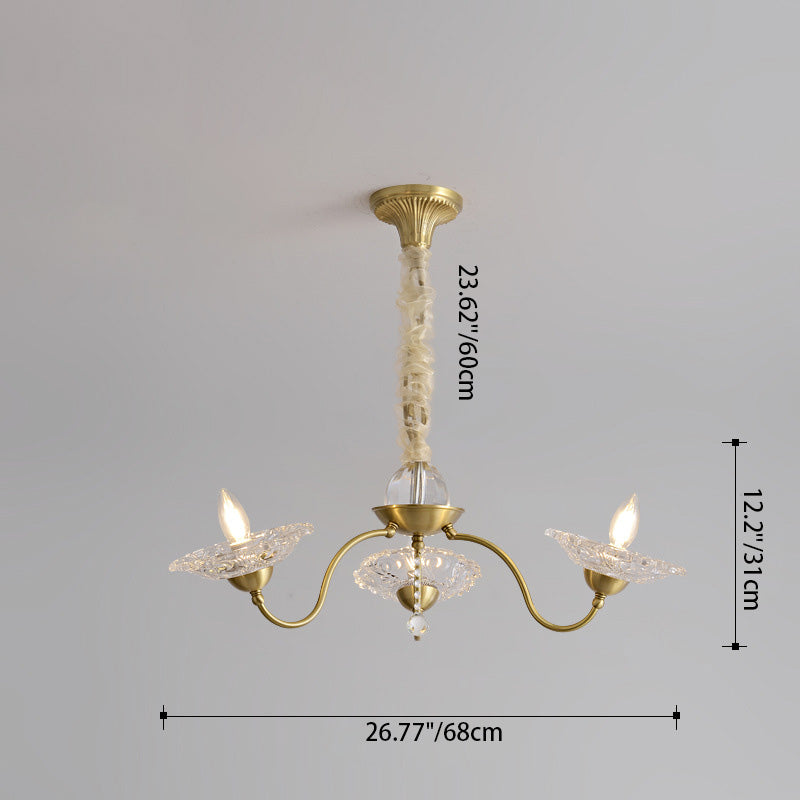 Chandeliers traditionnels en laiton de luxe avec disque en verre de cristal pour bougies 3/6/8 lumières pour le salon 