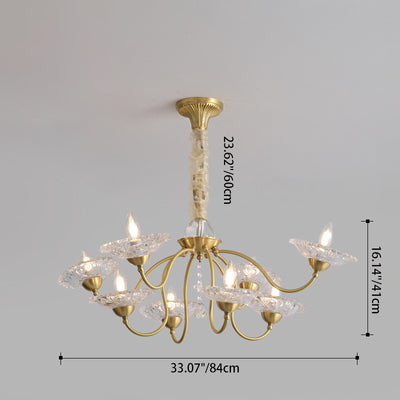 Chandeliers traditionnels en laiton de luxe avec disque en verre de cristal pour bougies 3/6/8 lumières pour le salon 