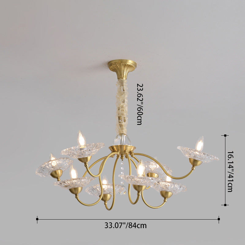 Chandeliers traditionnels en laiton de luxe avec disque en verre de cristal pour bougies 3/6/8 lumières pour le salon 
