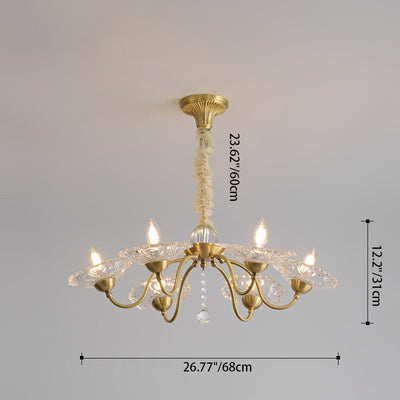 Chandeliers traditionnels en laiton de luxe avec disque en verre de cristal pour bougies 3/6/8 lumières pour le salon 