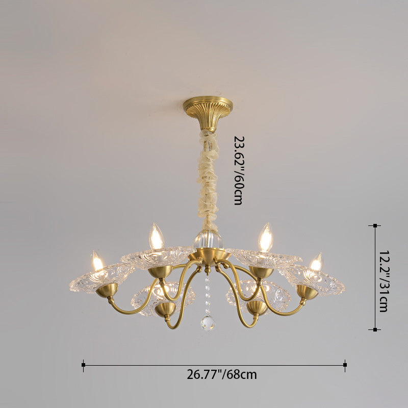 Chandeliers traditionnels en laiton de luxe avec disque en verre de cristal pour bougies 3/6/8 lumières pour le salon 