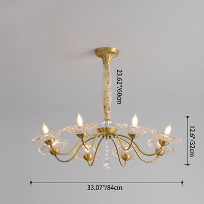 Chandeliers traditionnels en laiton de luxe avec disque en verre de cristal pour bougies 3/6/8 lumières pour le salon 