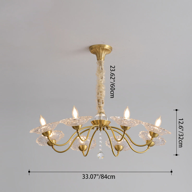 Chandeliers traditionnels en laiton de luxe avec disque en verre de cristal pour bougies 3/6/8 lumières pour le salon 