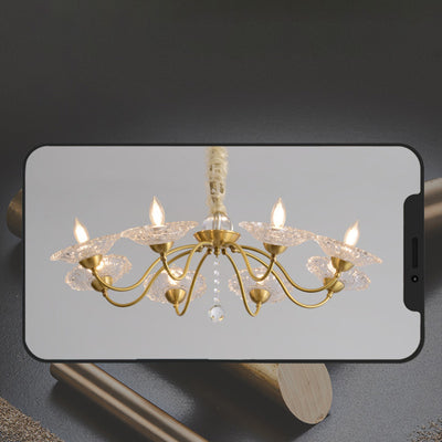 Chandeliers traditionnels en laiton de luxe avec disque en verre de cristal pour bougies 3/6/8 lumières pour le salon 