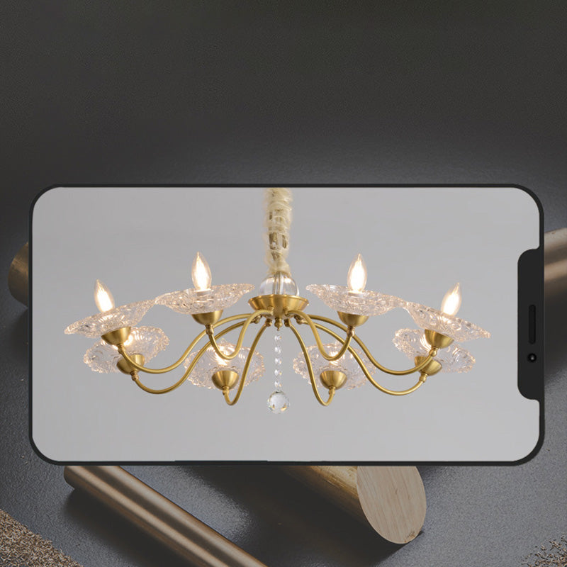 Chandeliers traditionnels en laiton de luxe avec disque en verre de cristal pour bougies 3/6/8 lumières pour le salon 