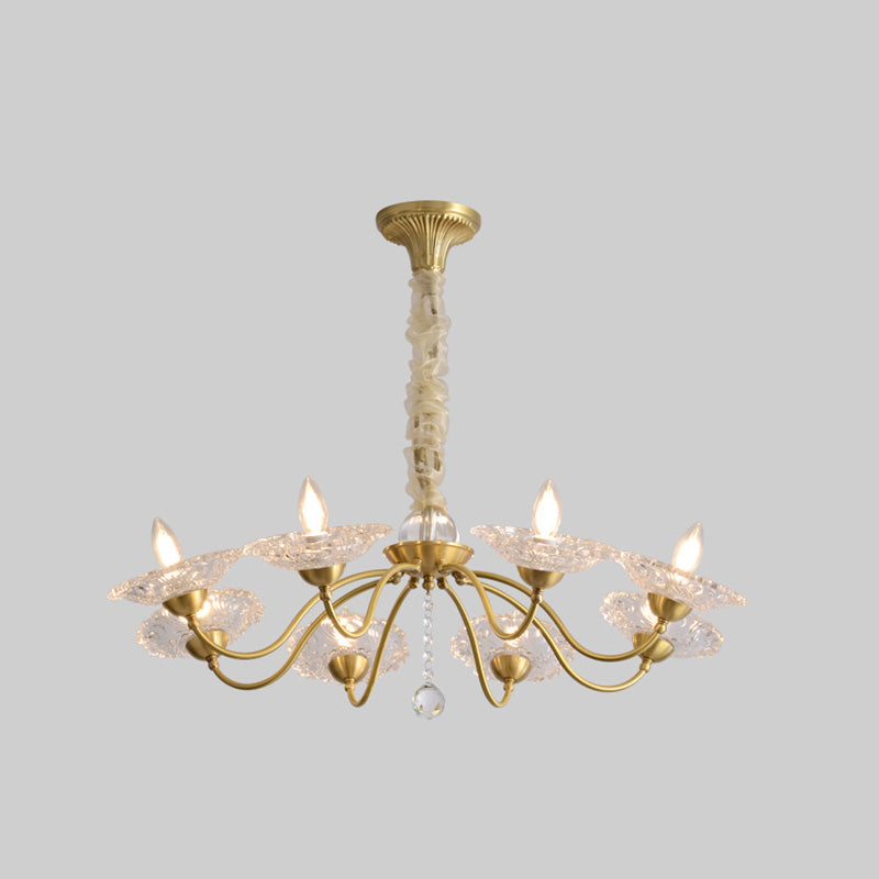 Chandeliers traditionnels en laiton de luxe avec disque en verre de cristal pour bougies 3/6/8 lumières pour le salon 