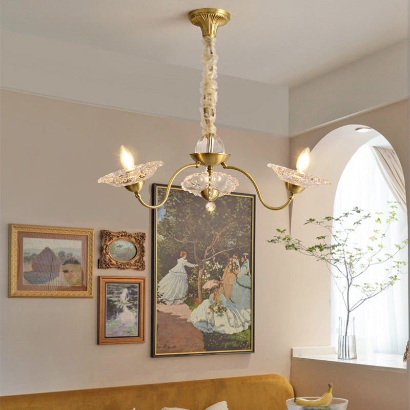 Chandeliers traditionnels en laiton de luxe avec disque en verre de cristal pour bougies 3/6/8 lumières pour le salon 