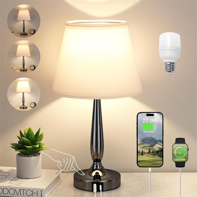Zeitgenössische skandinavische USB-Metallgewebezylinder 1-Licht-Tischlampe für das Bett 