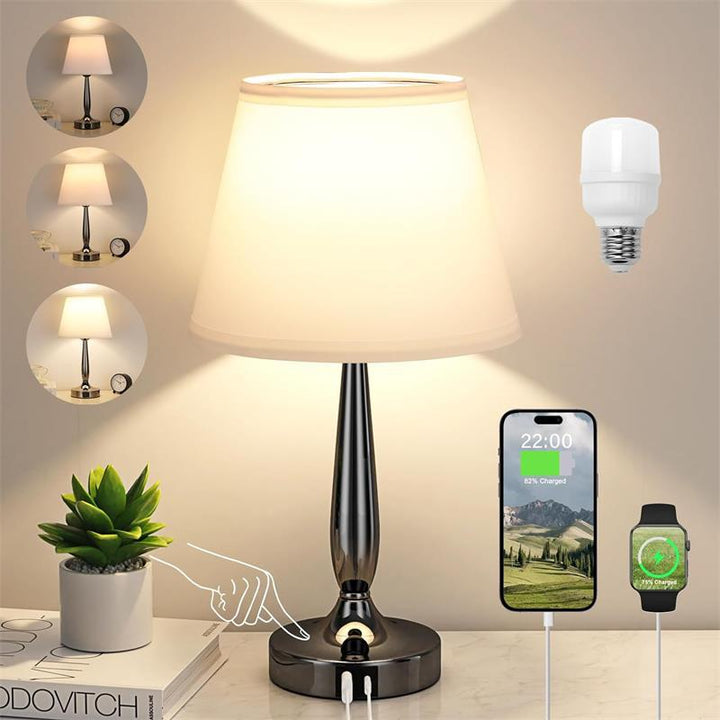 Zeitgenössische skandinavische USB-Metallgewebezylinder 1-Licht-Tischlampe für das Bett 