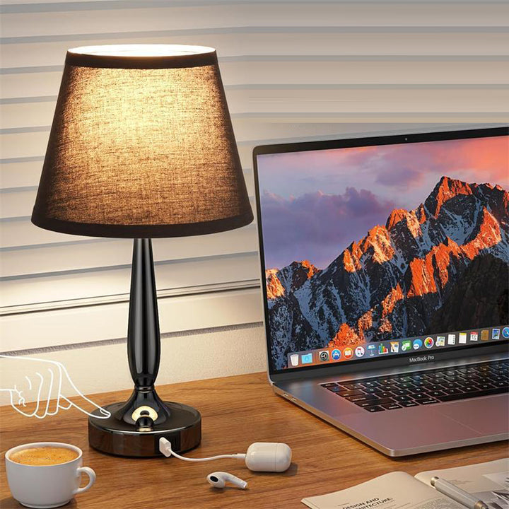 Zeitgenössische skandinavische USB-Metallgewebezylinder 1-Licht-Tischlampe für das Bett 