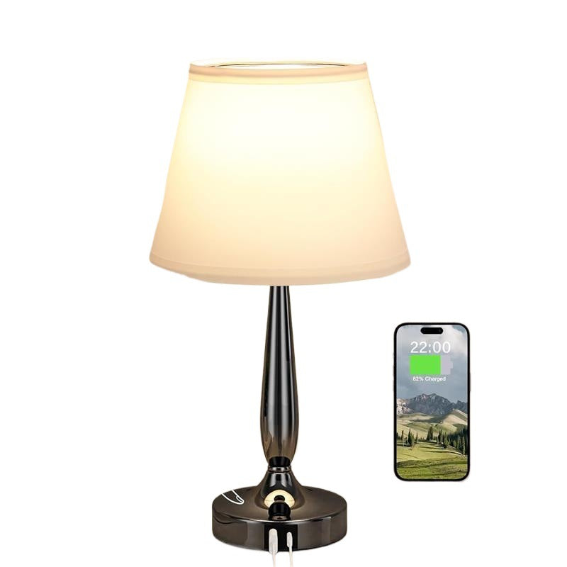 Zeitgenössische skandinavische USB-Metallgewebezylinder 1-Licht-Tischlampe für das Bett 