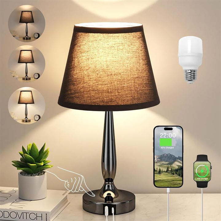 Zeitgenössische skandinavische USB-Metallgewebezylinder 1-Licht-Tischlampe für das Bett 
