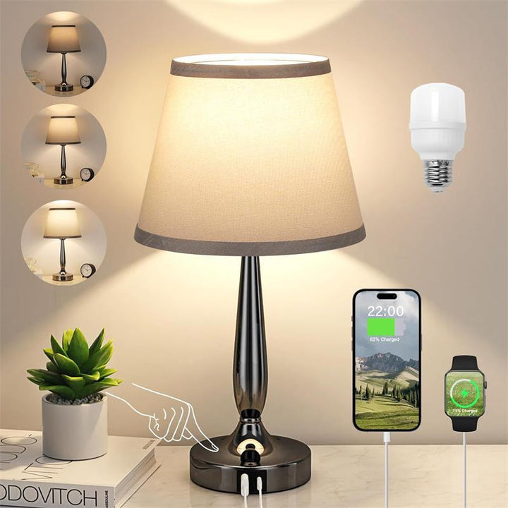 Zeitgenössische skandinavische USB-Metallgewebezylinder 1-Licht-Tischlampe für das Bett 