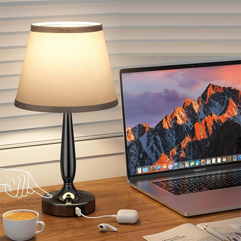 Zeitgenössische skandinavische USB-Metallgewebezylinder 1-Licht-Tischlampe für das Bett 
