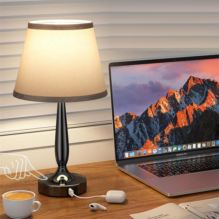 Zeitgenössische skandinavische USB-Metallgewebezylinder 1-Licht-Tischlampe für das Bett 