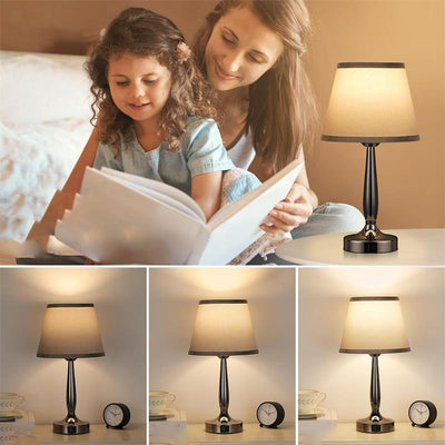 Contemporary Scandinavian USB Metal Fabric Cylinder 1-Light Table Lamp For Bedside