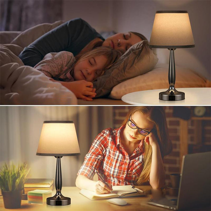 Zeitgenössische skandinavische USB-Metallgewebezylinder 1-Licht-Tischlampe für das Bett 