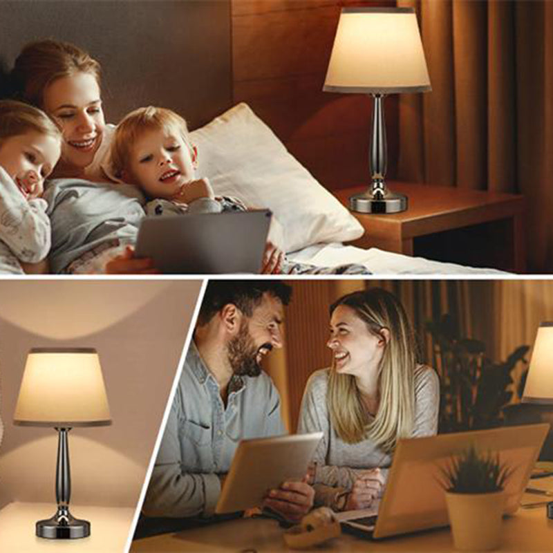 Zeitgenössische skandinavische USB-Metallgewebezylinder 1-Licht-Tischlampe für das Bett 