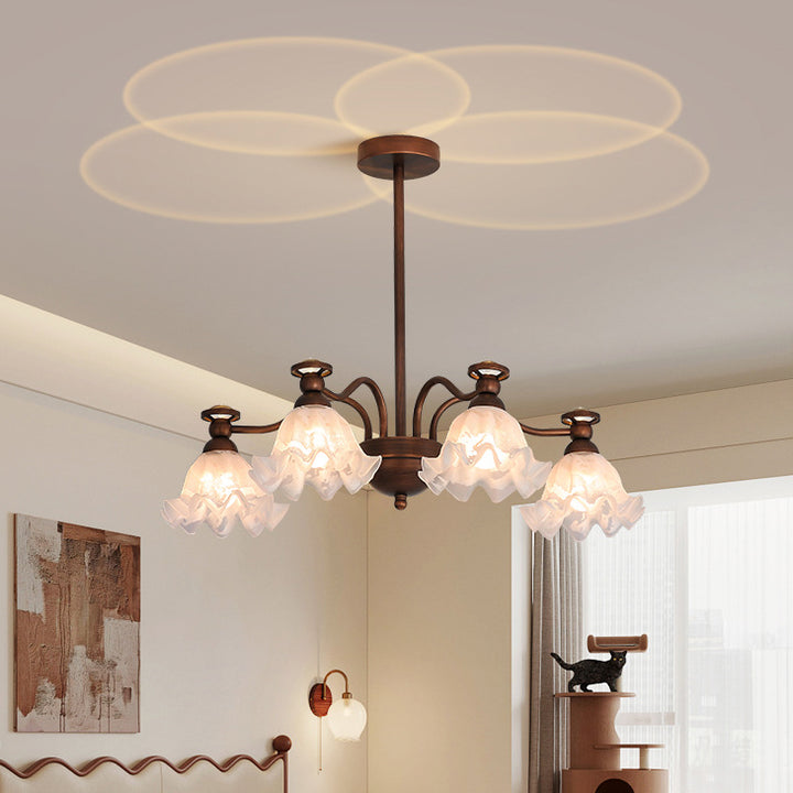 Lámparas de araña tradicionales francesas de hardware de vidrio con patrón de nieve y flores 4/6/8/10 luces para sala de estar 