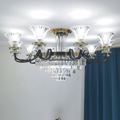 Lustre moderne en fer de luxe avec corne en cristal, cylindre 3/6/8/10/12 lumières semi-encastrées pour salon 