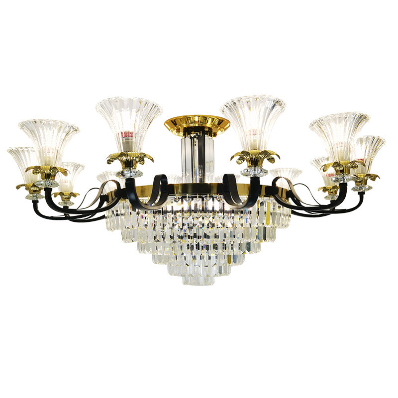 Lustre moderne en fer de luxe avec corne en cristal, cylindre 3/6/8/10/12 lumières semi-encastrées pour salon 