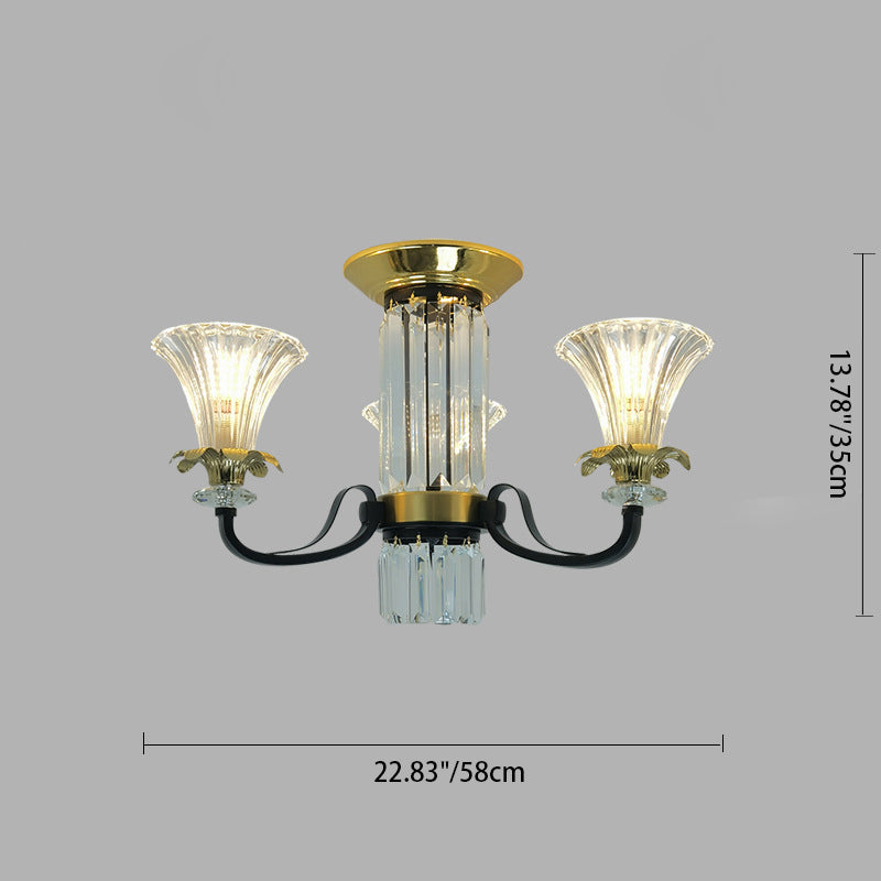 Lustre moderne en fer de luxe avec corne en cristal, cylindre 3/6/8/10/12 lumières semi-encastrées pour salon 