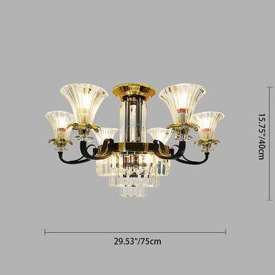 Lustre moderne en fer de luxe avec corne en cristal, cylindre 3/6/8/10/12 lumières semi-encastrées pour salon 