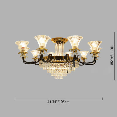 Lustre moderne en fer de luxe avec corne en cristal, cylindre 3/6/8/10/12 lumières semi-encastrées pour salon 