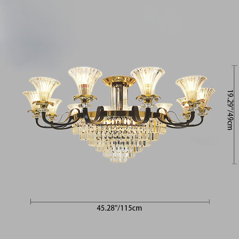 Lustre moderne en fer de luxe avec corne en cristal, cylindre 3/6/8/10/12 lumières semi-encastrées pour salon 