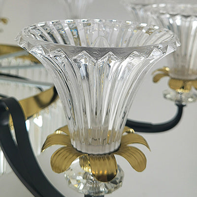 Lustre moderne en fer de luxe avec corne en cristal, cylindre 3/6/8/10/12 lumières semi-encastrées pour salon 