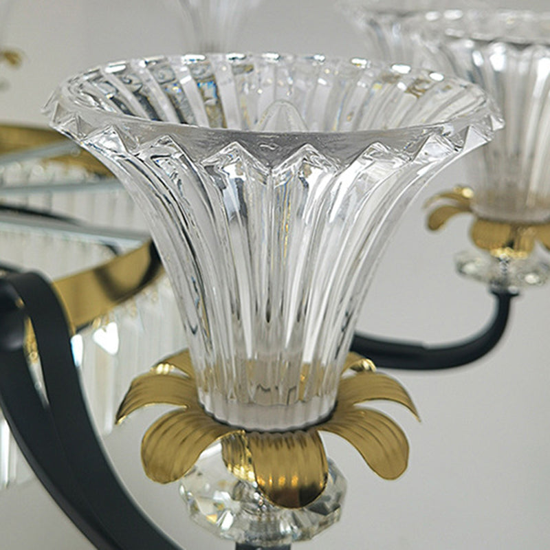 Lustre moderne en fer de luxe avec corne en cristal, cylindre 3/6/8/10/12 lumières semi-encastrées pour salon 