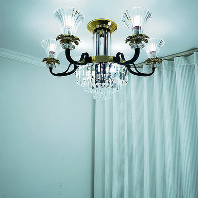Lustre moderne en fer de luxe avec corne en cristal, cylindre 3/6/8/10/12 lumières semi-encastrées pour salon 