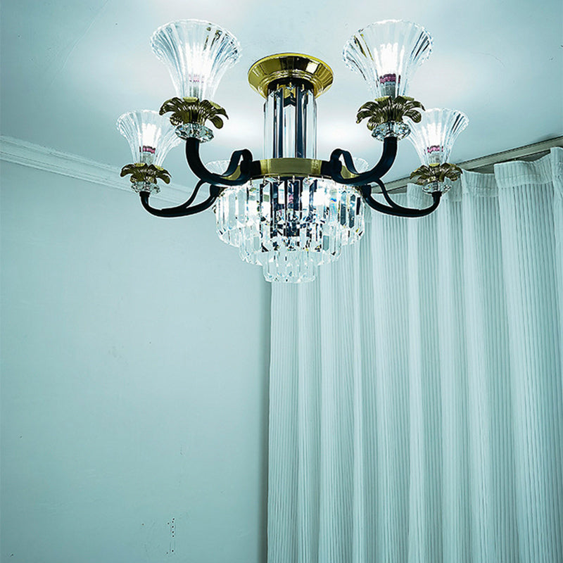 Lustre moderne en fer de luxe avec corne en cristal, cylindre 3/6/8/10/12 lumières semi-encastrées pour salon 