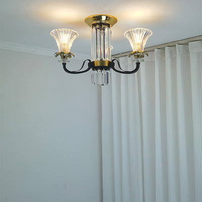 Lustre moderne en fer de luxe avec corne en cristal, cylindre 3/6/8/10/12 lumières semi-encastrées pour salon 