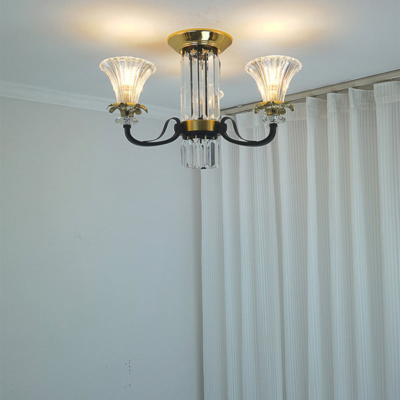 Lustre moderne en fer de luxe avec corne en cristal, cylindre 3/6/8/10/12 lumières semi-encastrées pour salon 