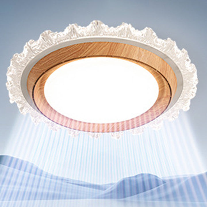 Modern Simplicity ABS PC Acrylic Round Lace LED Flush Mount Ceiling Bladeless Fan Light For Bedroom