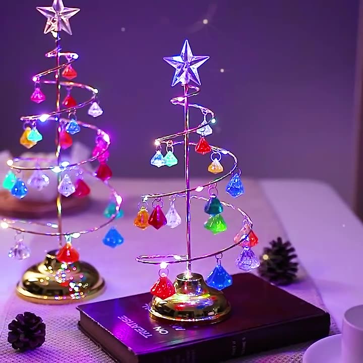 Moderne Art Deco Kupfer Eisen Acryl Kunststoff Batterie Weihnachtsbaum Stern LED Tischlampe Nachtlicht für Schlafzimmer 