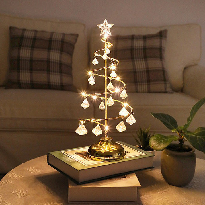 Moderne Art Deco Kupfer Eisen Acryl Kunststoff Batterie Weihnachtsbaum Stern LED Tischlampe Nachtlicht für Schlafzimmer 